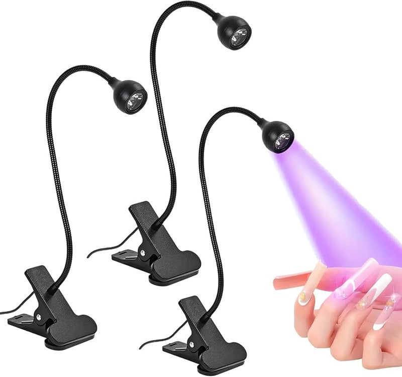 3 قطع مصباح أظافر أسود قابل للتركيب على المكتب، مصباح تجفيف جل البوليش باليو إس بي، رقبة مرنة، مشبك تثبيت آمن - Image 1