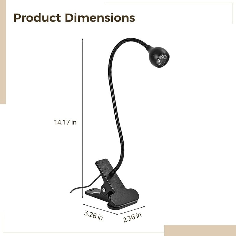 3 قطع مصباح أظافر أسود قابل للتركيب على المكتب، مصباح تجفيف جل البوليش باليو إس بي، رقبة مرنة، مشبك تثبيت آمن - Image 4