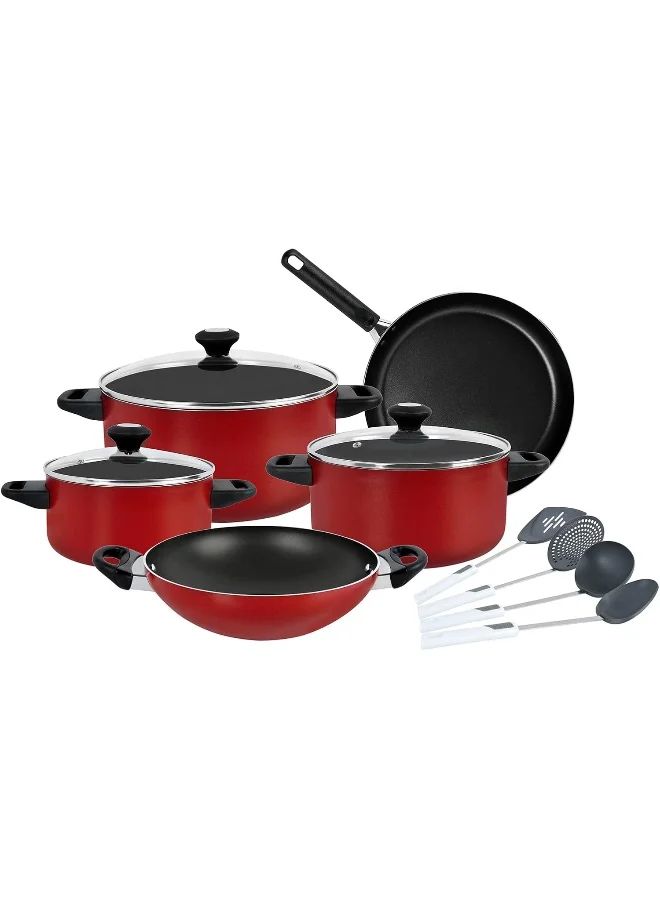 Prestige Prestige Classique Cookware set of 12 Piece| Induction Base | Non Stick Aluminium | Dishwasher Safe -PR21179- Red