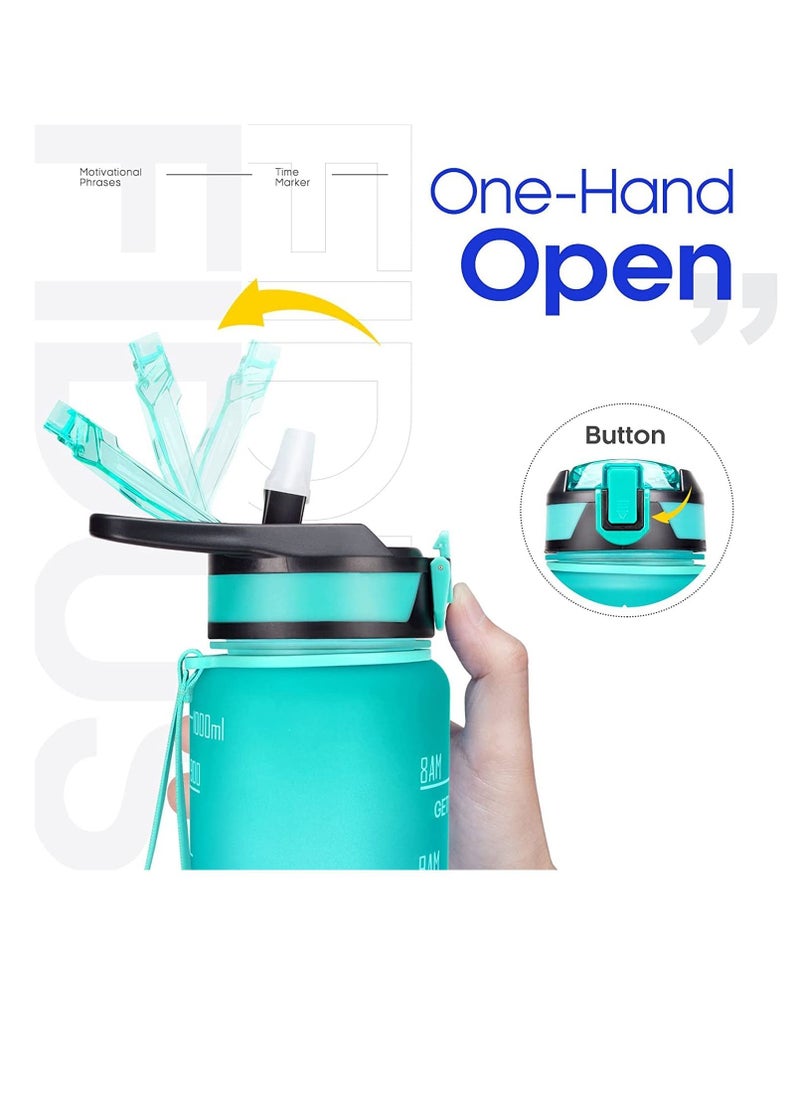 TYCOM Water Bottle 1L Gym Bottle Sport Bottle Motivational Sports Bottle with Time Marker Leakproof Drinking Sport Gym Water Bottles for Fitness Gym Outdoor Handle Straw Blue Purple  - Image 2