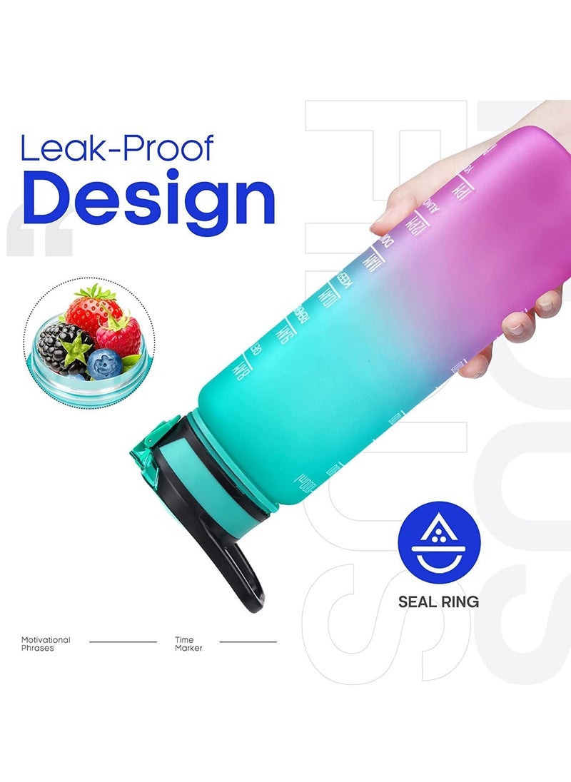TYCOM Water Bottle 1L Gym Bottle Sport Bottle Motivational Sports Bottle with Time Marker Leakproof Drinking Sport Gym Water Bottles for Fitness Gym Outdoor Handle Straw Blue Purple  - Image 4