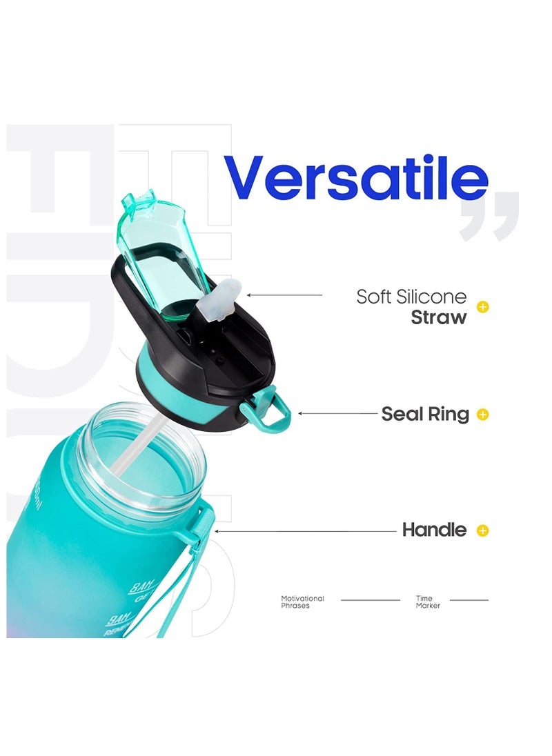 TYCOM Water Bottle 1L Gym Bottle Sport Bottle Motivational Sports Bottle with Time Marker Leakproof Drinking Sport Gym Water Bottles for Fitness Gym Outdoor Handle Straw Blue Purple  - Image 3