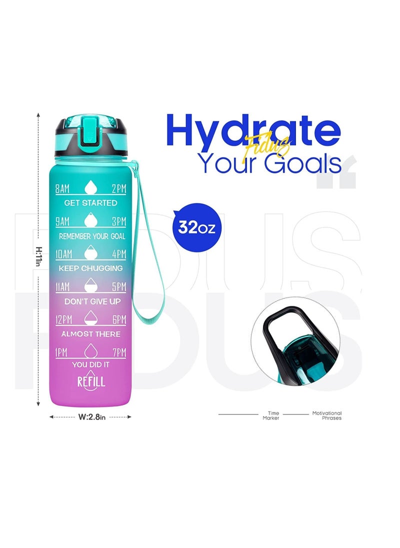 TYCOM Water Bottle 1L Gym Bottle Sport Bottle Motivational Sports Bottle with Time Marker Leakproof Drinking Sport Gym Water Bottles for Fitness Gym Outdoor Handle Straw Blue Purple  - Image 5
