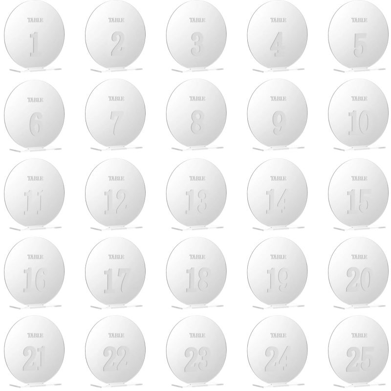 أرقام طاولات الأكريليك 1-25 مرآة فضية مستديرة لافتات زفاف مع حوامل بطول 4-8 بوصة - Image 4