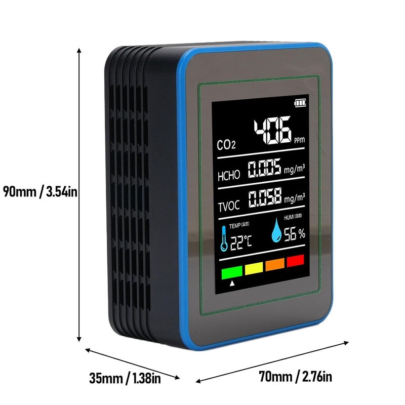 AUNMAS Air Quality Monitor, CO2 TVOC HCHO Temperature Humidity Detection 1200mAh Long Battery Life Rechargeable Air Quality Real Time Detector (Black and Blue) - Image 2