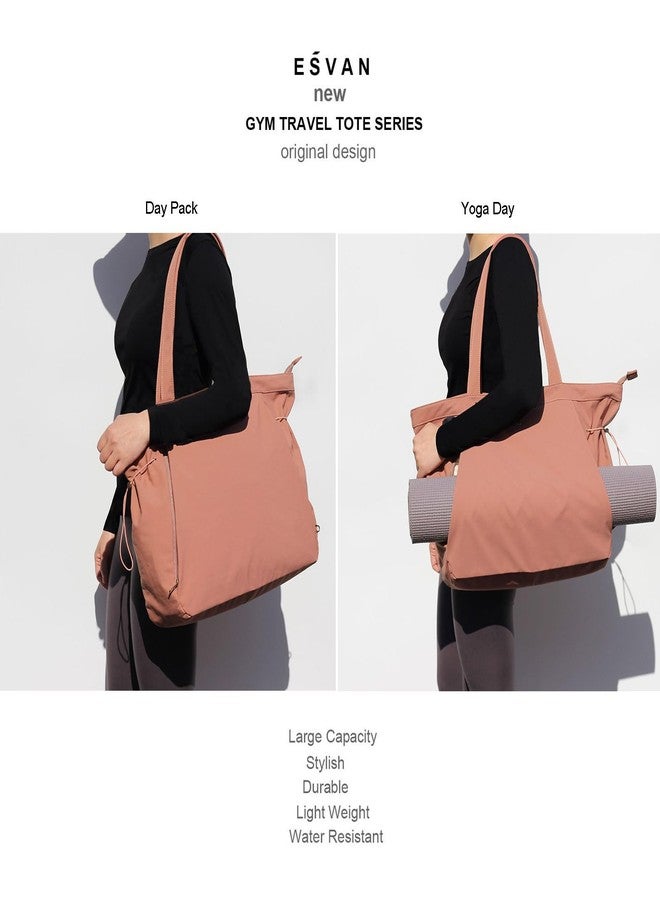 ESVAN Tote Bag with Yoga Mat Carrier Pocket for Women Shoulder Bags Drawstring for Office Workout Travel Carryall Pilates Gym and Beach - Image 2