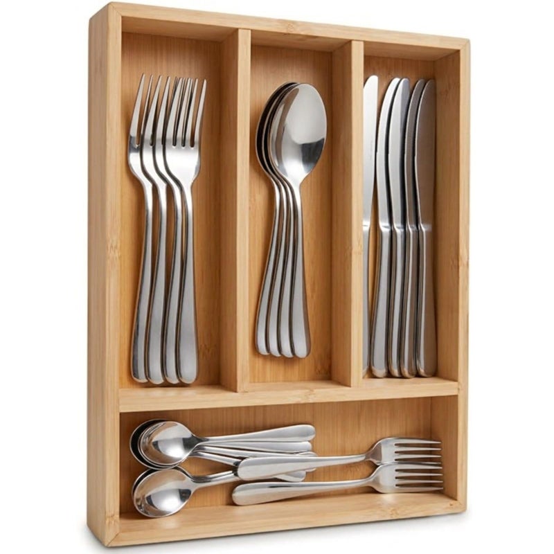 Premium Bamboo Kitchen Drawer Organizer - 4-Compartment Flatware and Utensil Tray for Silverware, Spoons, Forks, and Knives - Eco-Friendly & Durable Cutlery Holder - Image 5
