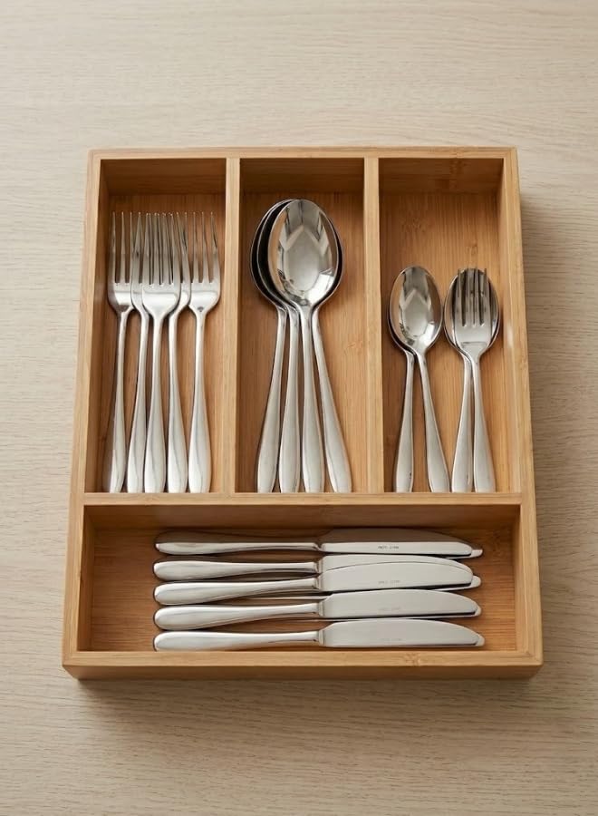Premium Bamboo Kitchen Drawer Organizer - 4-Compartment Flatware and Utensil Tray for Silverware, Spoons, Forks, and Knives - Eco-Friendly & Durable Cutlery Holder - Image 4