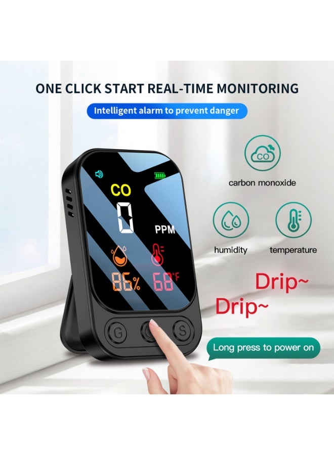 Portable 3 in 1 Carbon Monoxide Detector with Temperature & Humidity Monitor, Rechargeable CO Gas Leakage Alarm with HD Display, Audible Warning, Fire Safety Alarm for Home Travel Camping RV Garage - Image 4