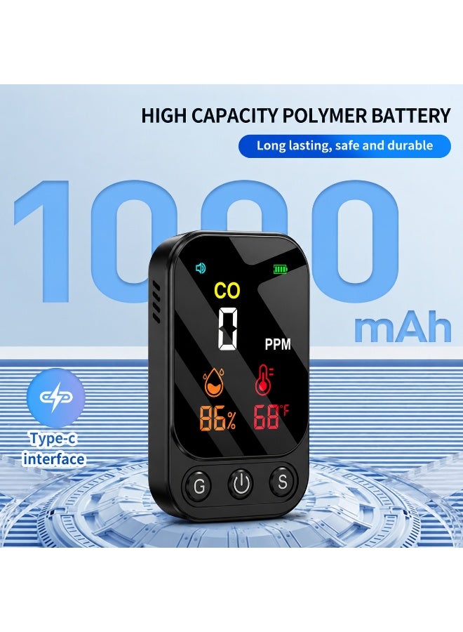 Portable 3 in 1 Carbon Monoxide Detector with Temperature & Humidity Monitor, Rechargeable CO Gas Leakage Alarm with HD Display, Audible Warning, Fire Safety Alarm for Home Travel Camping RV Garage - Image 5