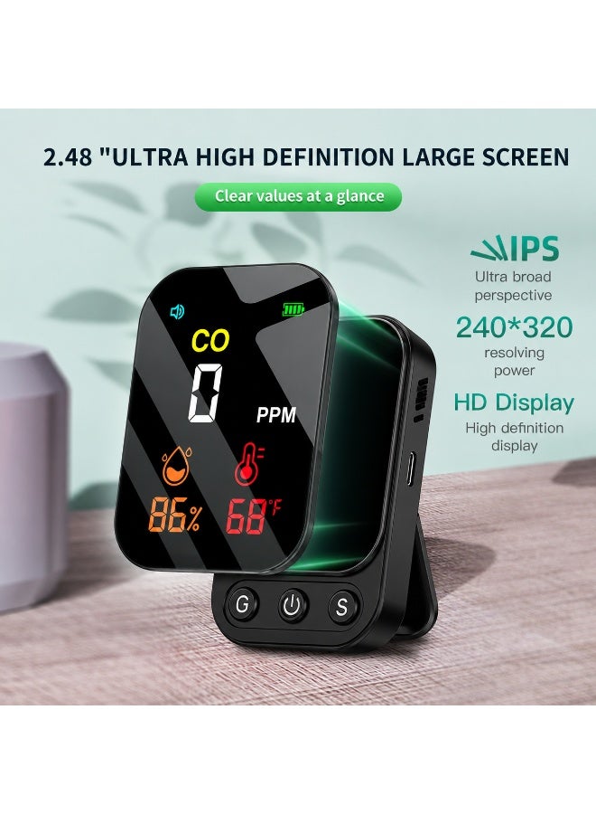 Portable 3 in 1 Carbon Monoxide Detector with Temperature & Humidity Monitor, Rechargeable CO Gas Leakage Alarm with HD Display, Audible Warning, Fire Safety Alarm for Home Travel Camping RV Garage - Image 3