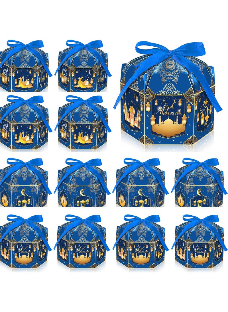 Bluejw 12-Pieces Gift Box With Blue Ribbons Candy Packaging Cardboard Box For Eid Mubarak Ramadan Kreem Party Souvenir - Image 1