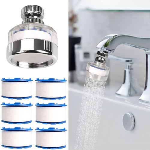 Dexspoeny 7Pcs Sink Water Filter with Filter Elements Set, Universal Sink Faucet Filter 360°Rotating, Sink Faucet Filter Removes Fluoride Hard Water, Tap Water Filter for Home Kitchen Sink - Image 1