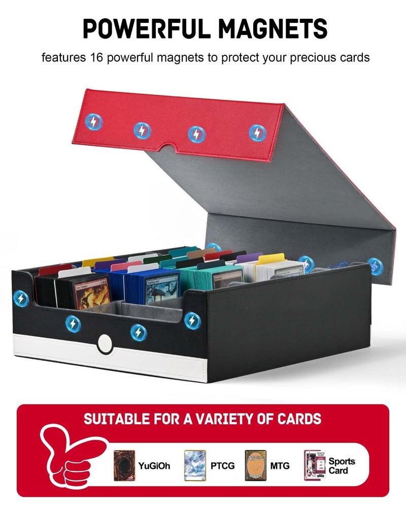 ZLCA Card Storage Box Holds 3200+, Deck Storage Case with 4 Stoppers, Card Organizer for TCG MTG PTCG(Red&White) - Image 4