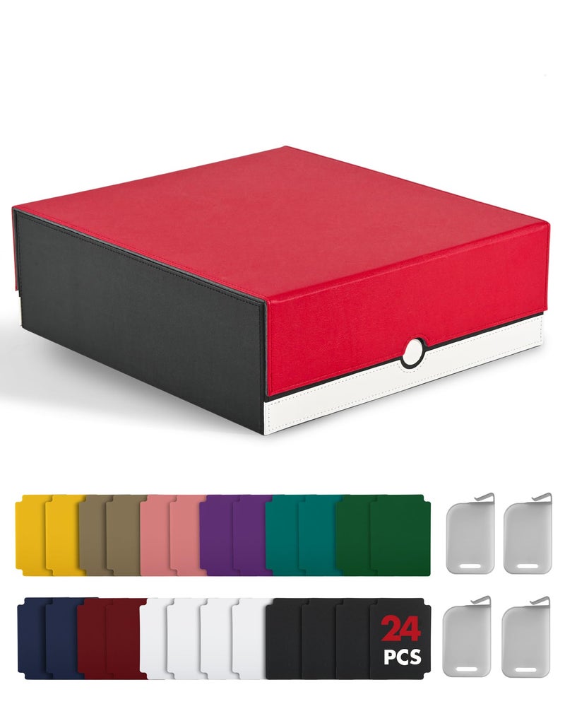 ZLCA Card Storage Box Holds 3200+, Deck Storage Case with 4 Stoppers, Card Organizer for TCG MTG PTCG(Red&White) - Image 1