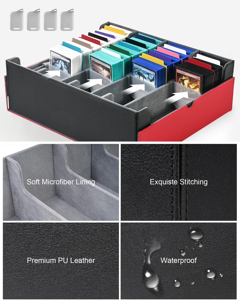 ZLCA Card Storage Box Holds 3200+, Deck Storage Case with 4 Stoppers, Card Organizer for TCG MTG PTCG(Red&White) - Image 5