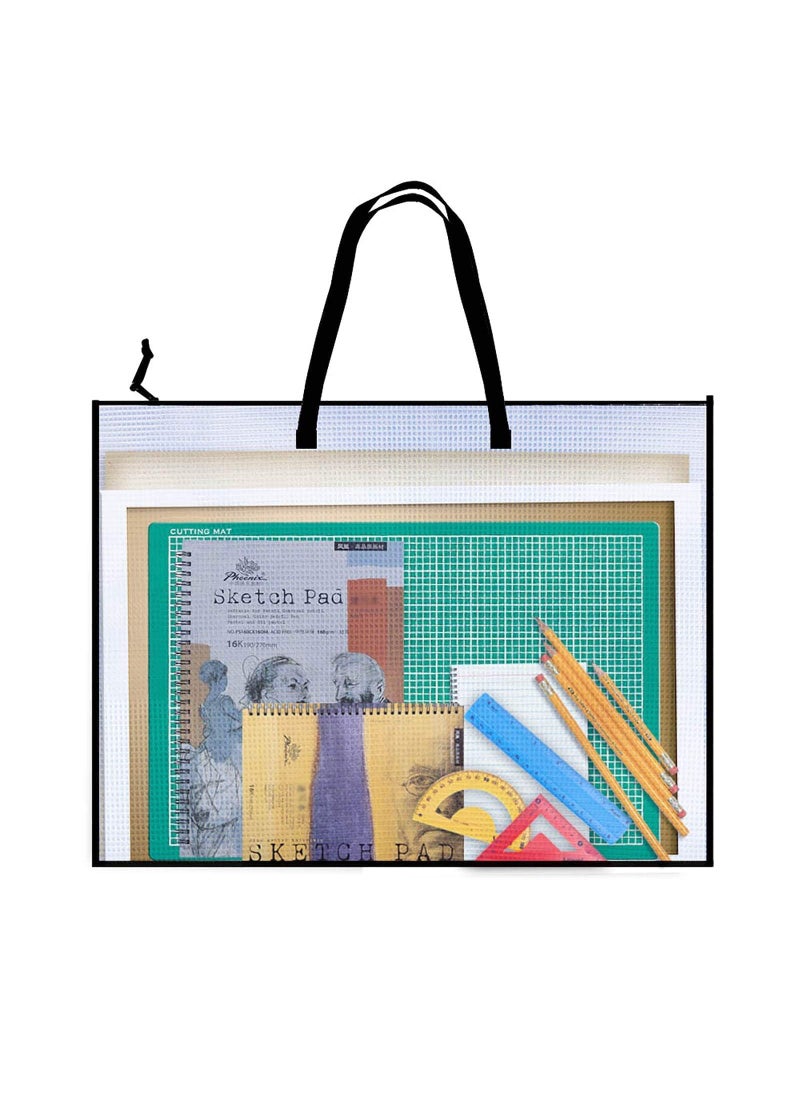Opret Opret 19x25 inch Art Portfolio Bags Artwork Storage Case with Handle and Zipper Vinly Mesh Folder Organizers for Bulletin Boards Scrapbooks Keepsake and Poster Storage 
