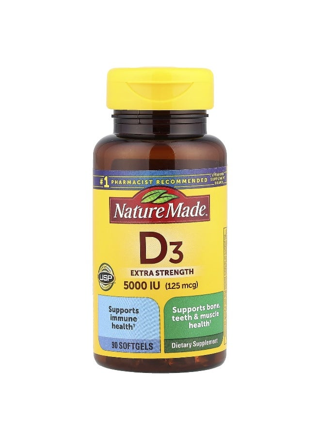 Nature Made Nature Made, D3, Extra Strength, 125 mcg (5,000 IU), 90 Softgels  - Image 1
