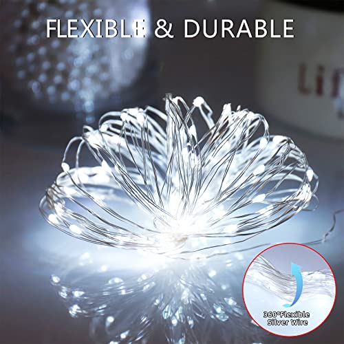 YAOZHOU Solar Fairy String Lights for Outside, Outdoor Waterproof, Cool White 2Pack Total 200LED 66Ft 8 Modes Mini Mini Small Solar Powered Lights for Christmas, Garden, Patio, Fence, Balcony - Image 4