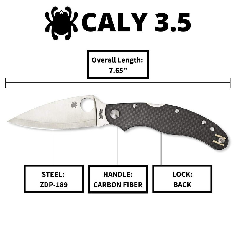 Spyderco سكين سبايدركو كالي بريستيج بشفرة من الفولاذ المقاوم للصدأ ZDP-189 بطول 3.40" ومقبض من ألياف الكربون السوداء - حافة عادية - C144CFPE - Image 5