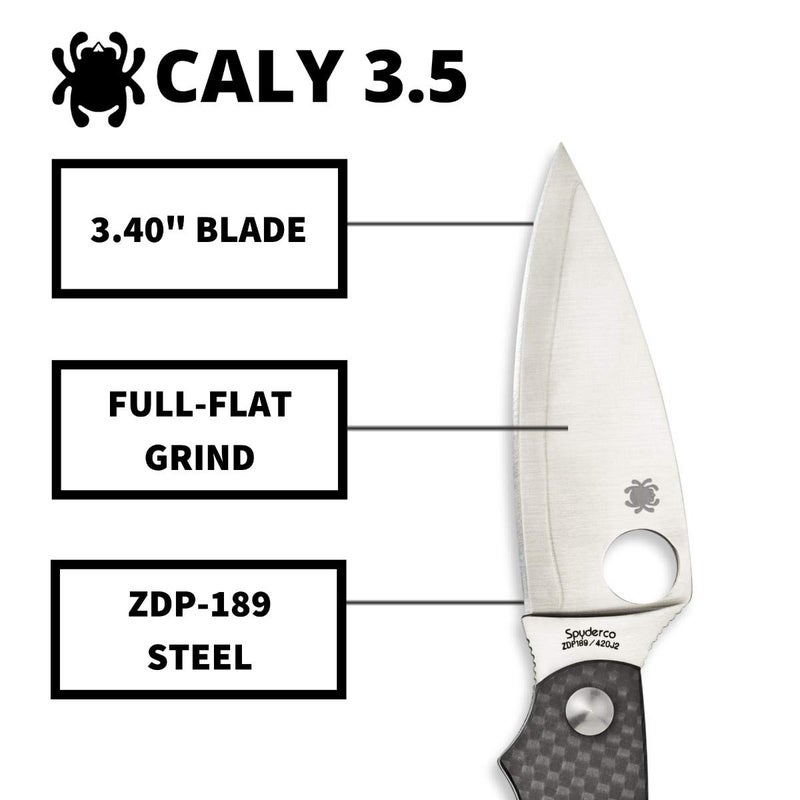 Spyderco سكين سبايدركو كالي بريستيج بشفرة من الفولاذ المقاوم للصدأ ZDP-189 بطول 3.40" ومقبض من ألياف الكربون السوداء - حافة عادية - C144CFPE - Image 3