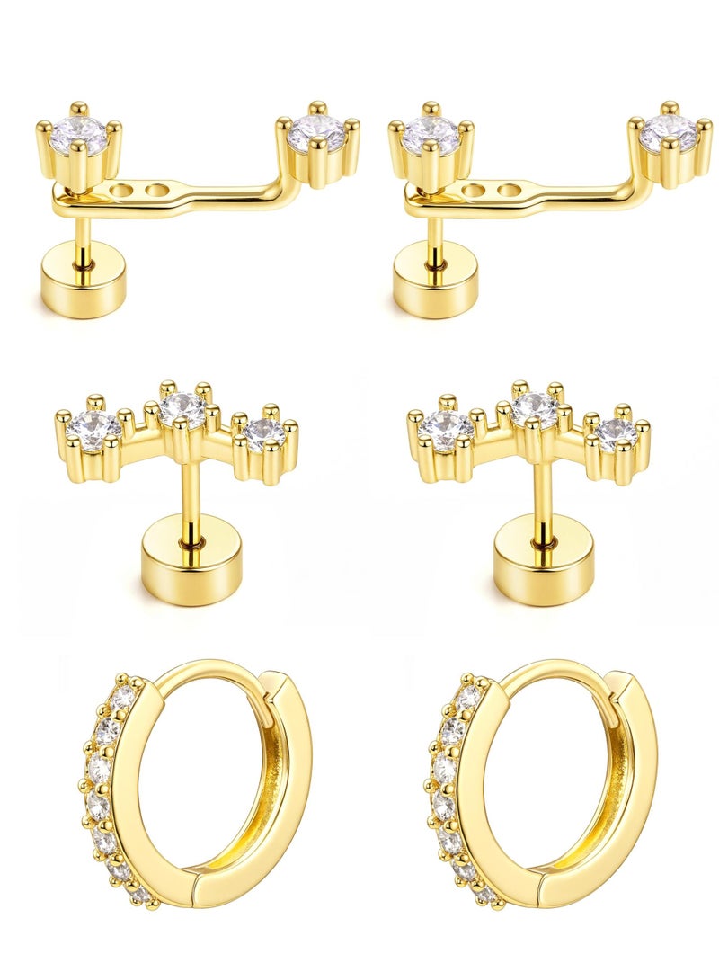 Poxtex Flat Back Cartilage Stud Earrings for Women, Gold Plated Piercing Jewelry for Tragus Helix Conch Rook, Flatback Studs Everyday Earrings Jacket Stacks - Image 1