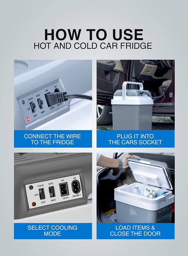 GEEPAS Hot & Cold Car Fridge with AC/DC Working Mode, Suitable for Car and Home Use, Easy to Carry Portable Refrigerator with Durable PP Material Construction 24 L GCF63062 Grey & white - Image 5