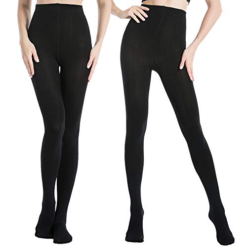 MANZI 2 Pairs 400D Women's Black Thermal Warm Winter Fleece Tights, Large - Image 1