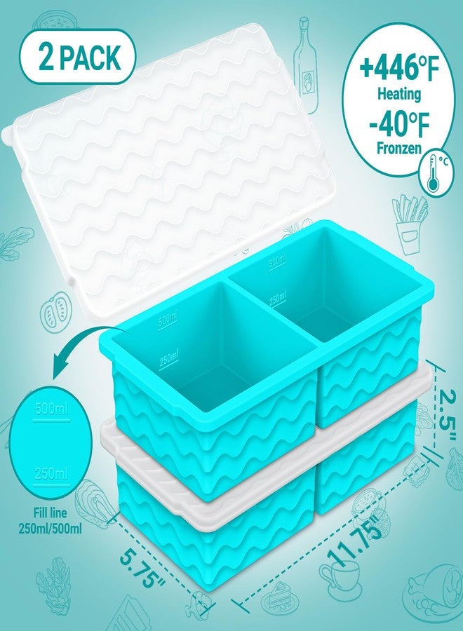 Aopigavi Silicone Freezer Tray with Lid - 2-Cup Soup Freezer Container Molds, Large Ice Cube Trays for Freezing Soup, Sauce & Broth, Meal Prep & Food Storage - Oven & Dishwasher Safe, 2-Pack - Image 2