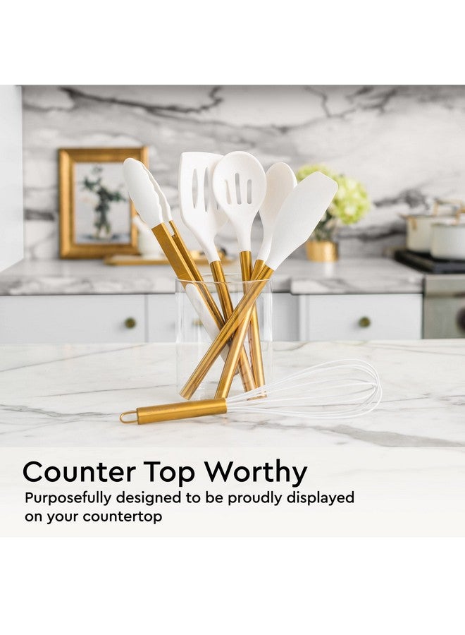 STYLED SETTINGS White & Gold 6-Piece Silicone Kitchen Utensils Set Cooking, Mixing, Serving & Preparing Tools - Image 5