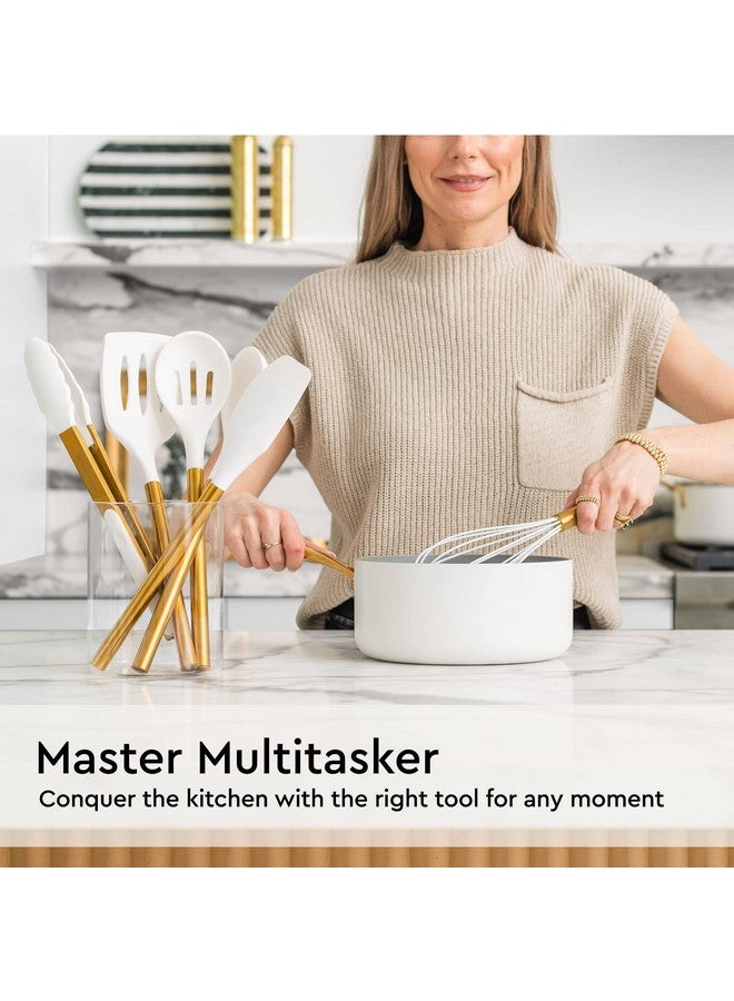 STYLED SETTINGS White & Gold 6-Piece Silicone Kitchen Utensils Set Cooking, Mixing, Serving & Preparing Tools - Image 3