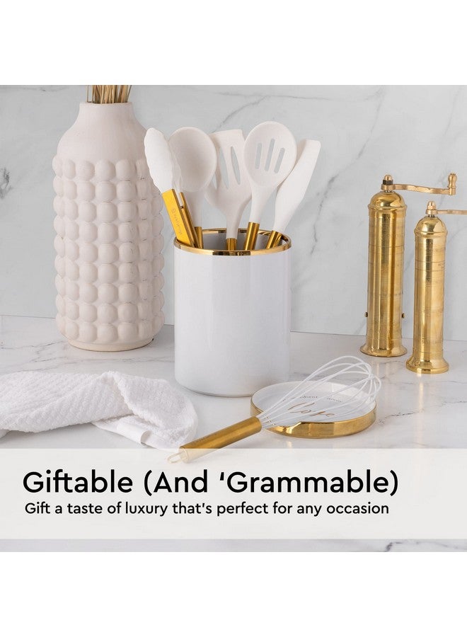 STYLED SETTINGS White & Gold 6-Piece Silicone Kitchen Utensils Set Cooking, Mixing, Serving & Preparing Tools - Image 2