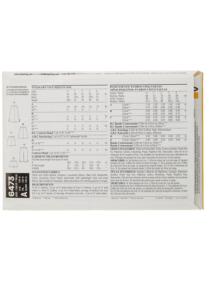 New Look Sewing Pattern 6473 Toddler Separates, Size A (1/2-1-2-3-4) - Image 2