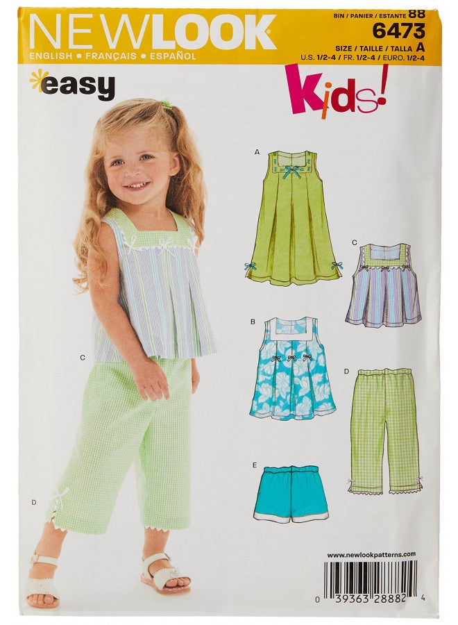 New Look Sewing Pattern 6473 Toddler Separates, Size A (1/2-1-2-3-4) - Image 1