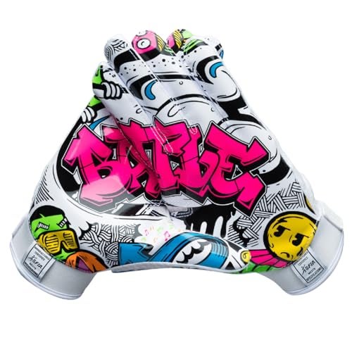 Battle Sports Graffiti Wide Receiver Football Gloves, Ultra Stick Adult & Youth Gloves - Adult Large, White - Image 5