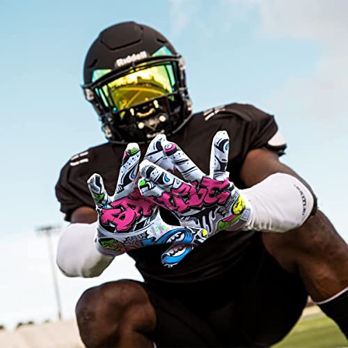 Battle Sports Graffiti Wide Receiver Football Gloves, Ultra Stick Adult & Youth Gloves - Adult Large, White - Image 3