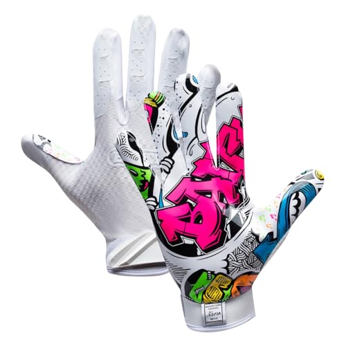 Battle Sports Graffiti Wide Receiver Football Gloves, Ultra Stick Adult & Youth Gloves - Adult Large, White - Image 2