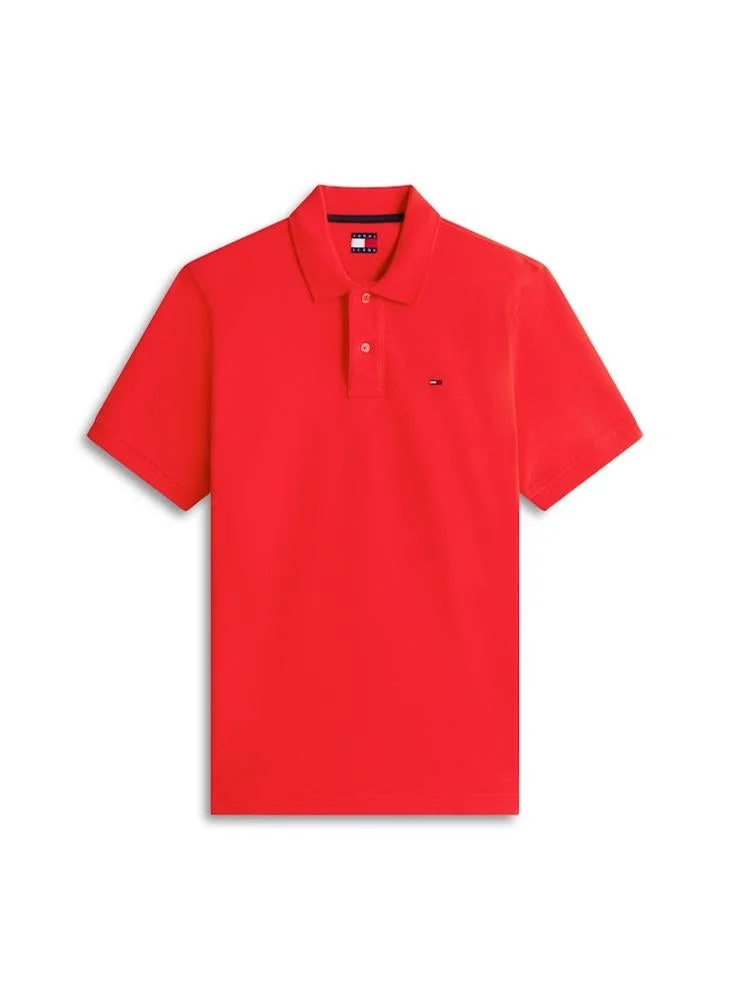 TOMMY JEANS  Hilfiger Flag Regular Fit Pique Polo Shirt for Men | Best Price UAE