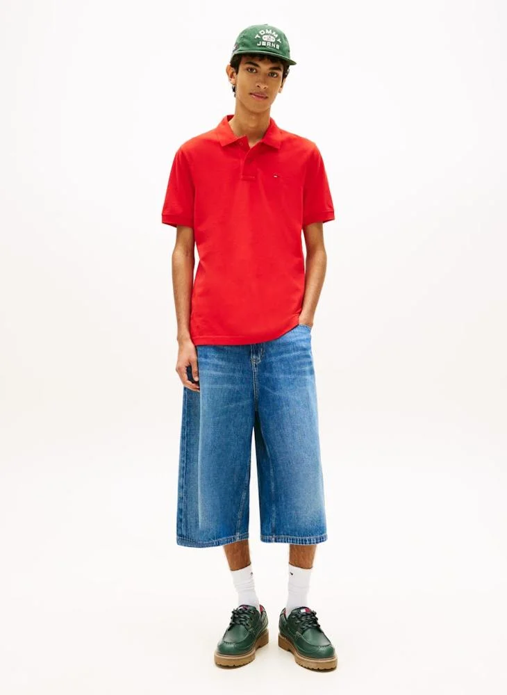 TOMMY JEANS  Hilfiger Flag Regular Fit Pique Polo Shirt for Men | Best Price UAE