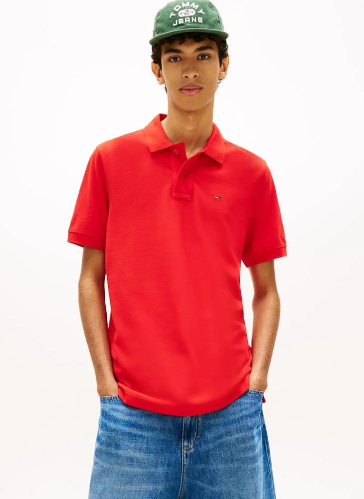 TOMMY JEANS  Hilfiger Flag Regular Fit Pique Polo Shirt for Men | Best Price UAE