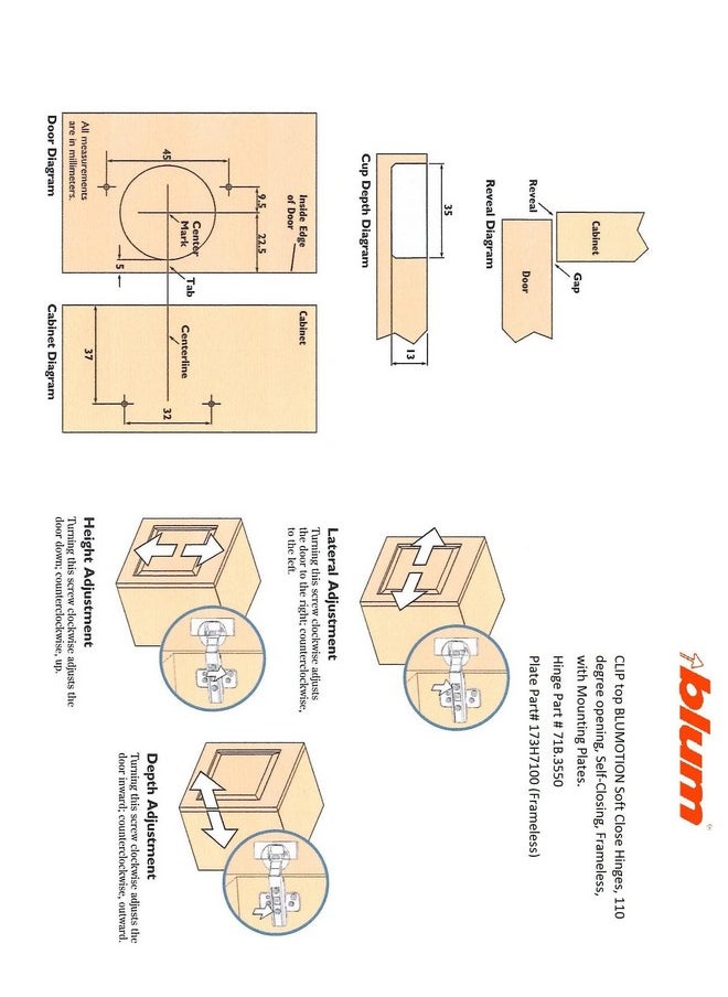 Blum CLIP top BLUMOTION Soft-Close Hinges, 110 degree, Self closing, Face Frame, with Mounting Plates (Inset - 4 pack)