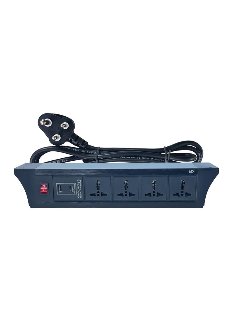 MX MX Desktop Clamp Mount Power Strip 6 Universal Sockets 2 USB Ports 24A 95W Laptop Charger Dual Pole LED Switch 15m Heavy Duty Cord ISI Marked MX6421_15M 