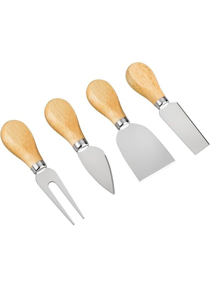 Cheese Knives - 4 Pieces Set Cheese Knife - Stainless Steel Cheese Slicer with Wood Handle Cheese Cutter,4 Cheese Knives Set include:Mini Knife, Butter Knife, Spatula & Fork - Image 1