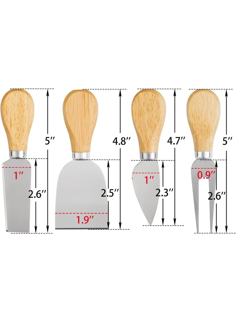 Cheese Knives - 4 Pieces Set Cheese Knife - Stainless Steel Cheese Slicer with Wood Handle Cheese Cutter,4 Cheese Knives Set include:Mini Knife, Butter Knife, Spatula & Fork - Image 2