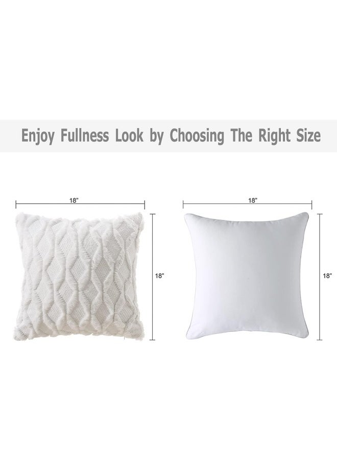 2-Pack Plush Geometric Diamond Block Embroidered Throw Pillow Covers, 18x18 Inch Decorative Farmhouse Velvet Sofa Pillow Covers, Soft Plush Square Bohemian Cushion Pillow Covers, White