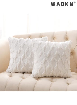 2-Pack Plush Geometric Diamond Block Embroidered Throw Pillow Covers, 18x18 Inch Decorative Farmhouse Velvet Sofa Pillow Covers, Soft Plush Square Bohemian Cushion Pillow Covers, White - pzsku/ZCDA70EAAD55FEFDF6DEFZ/45/_/1733889728/a986ba55-8751-4b2b-bec6-db0d9877d5e2