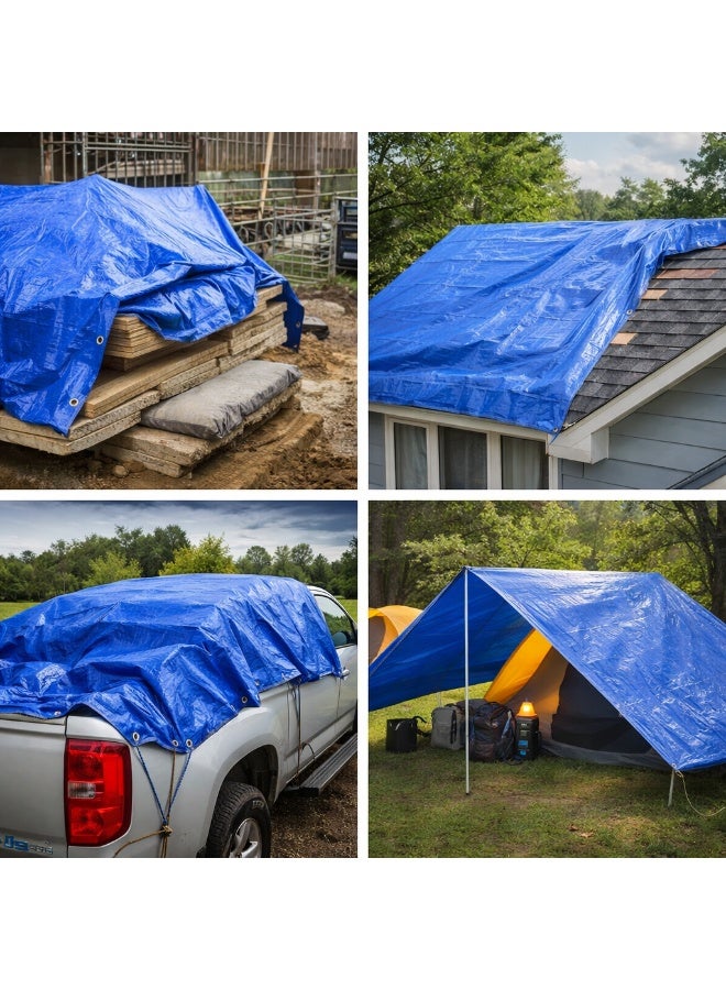 Midwest Blue Tarpaulin Waterproof Heavy Duty – UV Resistant Plastic Cover Sheet with Reinforced Edges & Rustproof Grommets – All Weather Protection - Image 2
