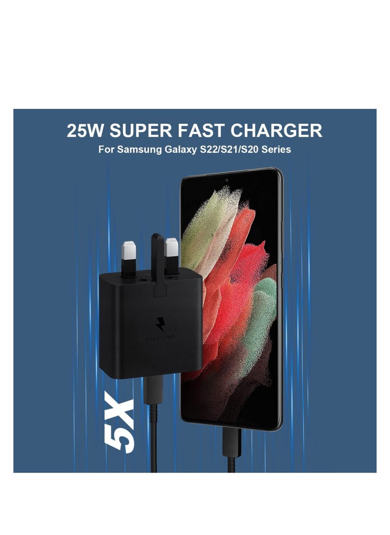 Generic - 25W Fast Charger for Samsung S24, S23+, S23 Ultra, S22, S22 Ultra, S21+, S20, A36 ,A35, A73, A72, A56,A55, A54, A53, A51,A16,A15,A14,A13,A12,M55,Tab S10/S10+/S9/S9+/S8/S8+/S7USB C Cable and Plug Charge - Image 1