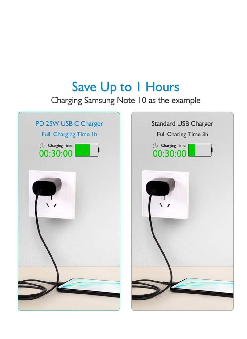 Generic - 25W Fast Charger for Samsung S24, S23+, S23 Ultra, S22, S22 Ultra, S21+, S20, A36 ,A35, A73, A72, A56,A55, A54, A53, A51,A16,A15,A14,A13,A12,M55,Tab S10/S10+/S9/S9+/S8/S8+/S7USB C Cable and Plug Charge - Image 1