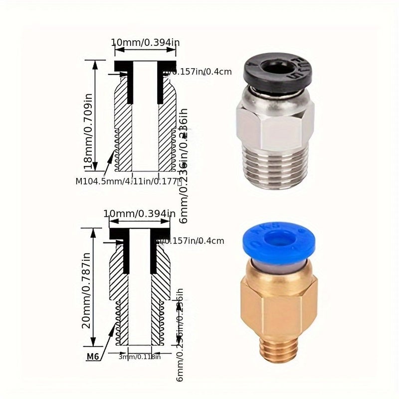 10 قطع تركيبات هوائية PC4 M6 M10 باللون الأزرق والأسود لطابعة Creality Ender CR10 ثلاثية الأبعاد - Image 3